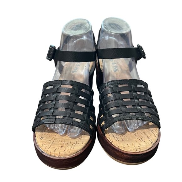 Korks Women's Size 8 Black Wedge Sandal Marley Woven Straps Adjustable Buckle - Picture 7 of 10